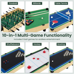 10-in-1 Combo Game Table Set with Foosball and Air Hockey-Natural