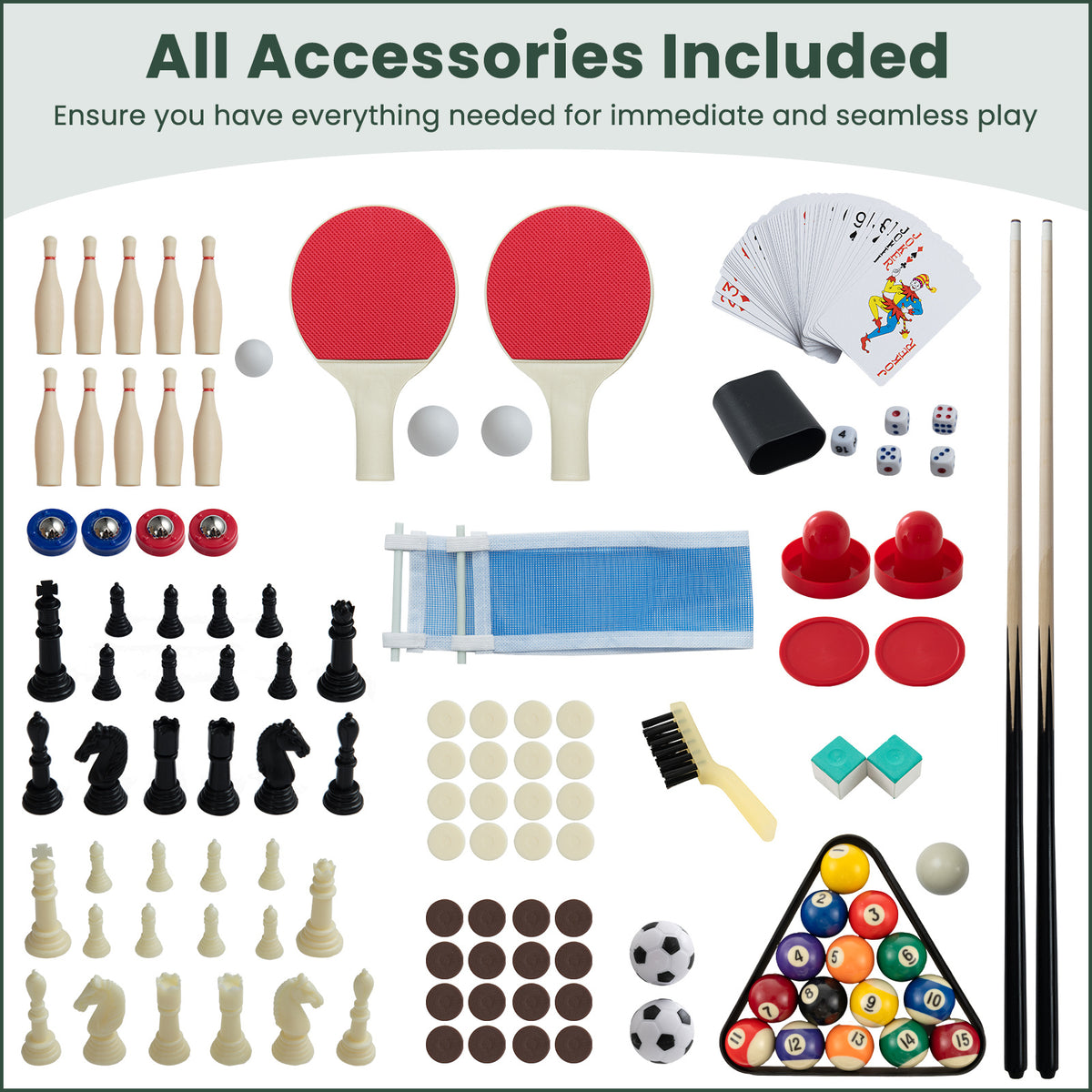 10-in-1 Combo Game Table Set with Foosball and Air Hockey-Natural