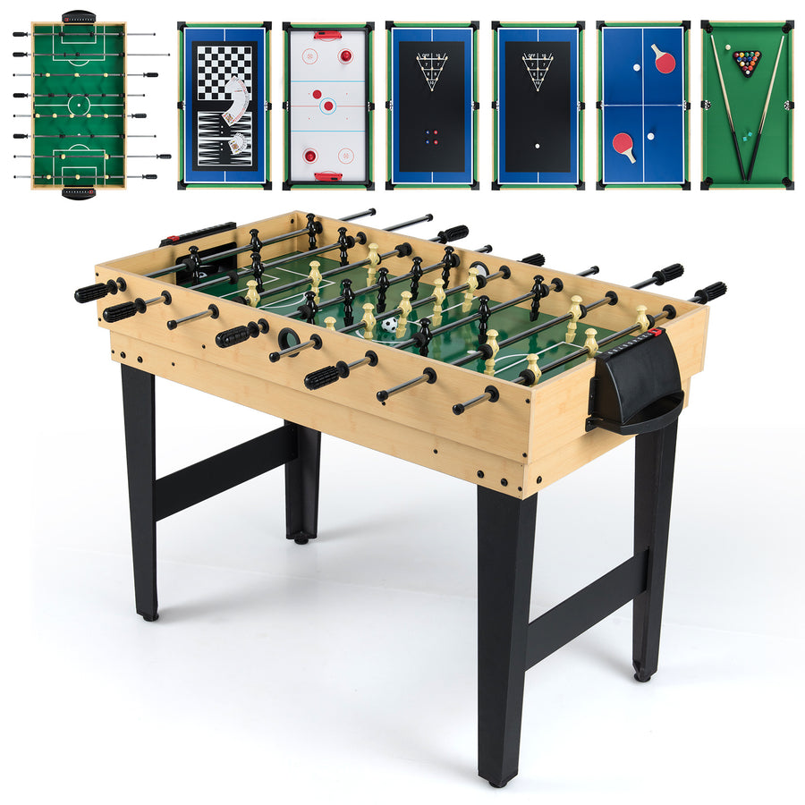 10-in-1 Combo Game Table Set with foosball and air hockey in natural wood finish