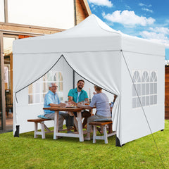 10 x 10 Feet Pop up Canopy Tent with 4 Removable Sidewalls-White