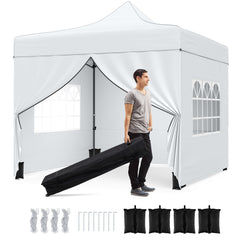 10 x 10 Feet Pop up Canopy Tent with 4 Removable Sidewalls-White