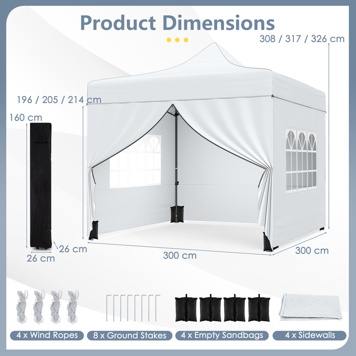 10 x 10 Feet Pop up Canopy Tent with 4 Removable Sidewalls-White