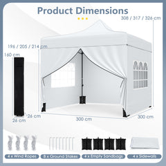 10 x 10 Feet Pop up Canopy Tent with 4 Removable Sidewalls-White