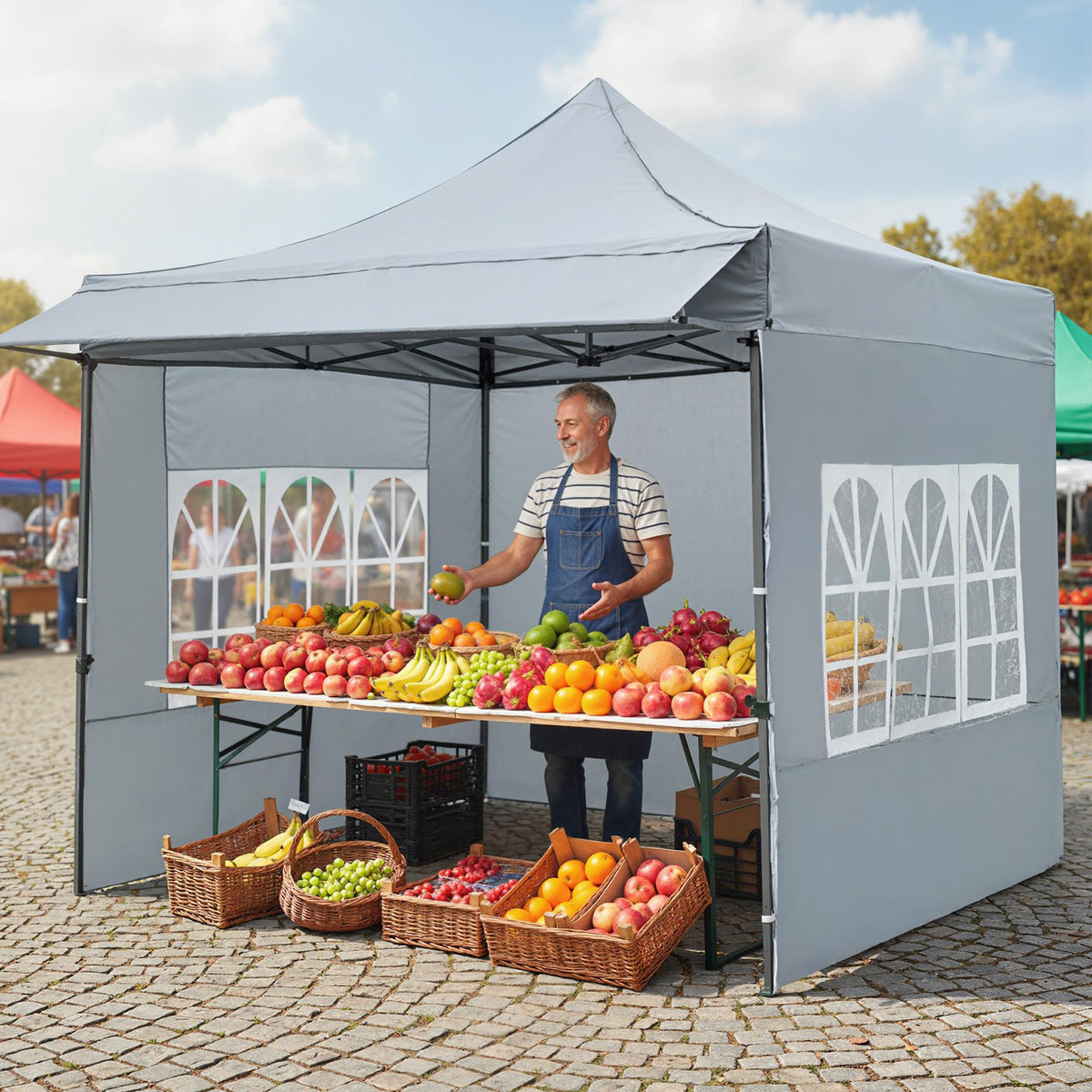 10 x 10 Pop Up Canopy Tent with 3 Sidewalls-Grey