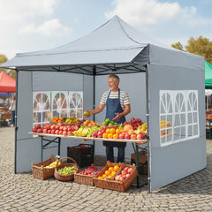 10 x 10 Pop Up Canopy Tent with 3 Sidewalls-Grey