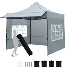 10 x 10 Pop Up Canopy Tent with 3 Sidewalls-Grey