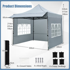 10 x 10 Pop Up Canopy Tent with 3 Sidewalls-Grey