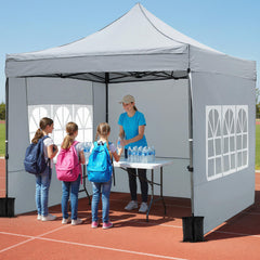10 x 10 Pop Up Canopy Tent with 3 Sidewalls-Grey