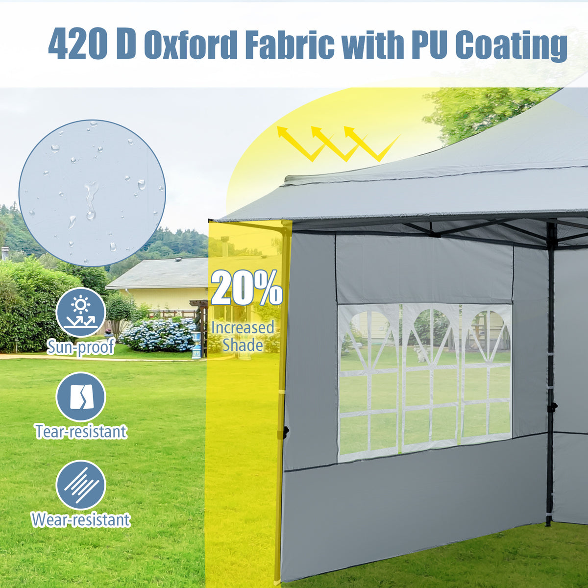 10 x 10 Pop Up Canopy Tent with 3 Sidewalls-Grey
