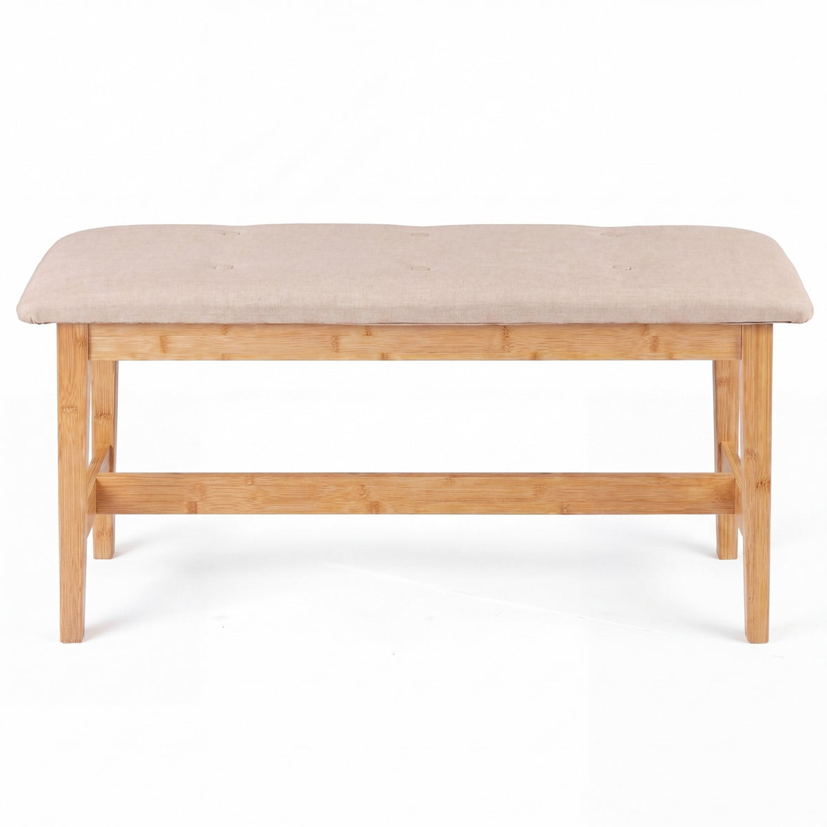 100 CM Button Tufted End of Bamboo Bed Bench with Padded Seat-Natrual