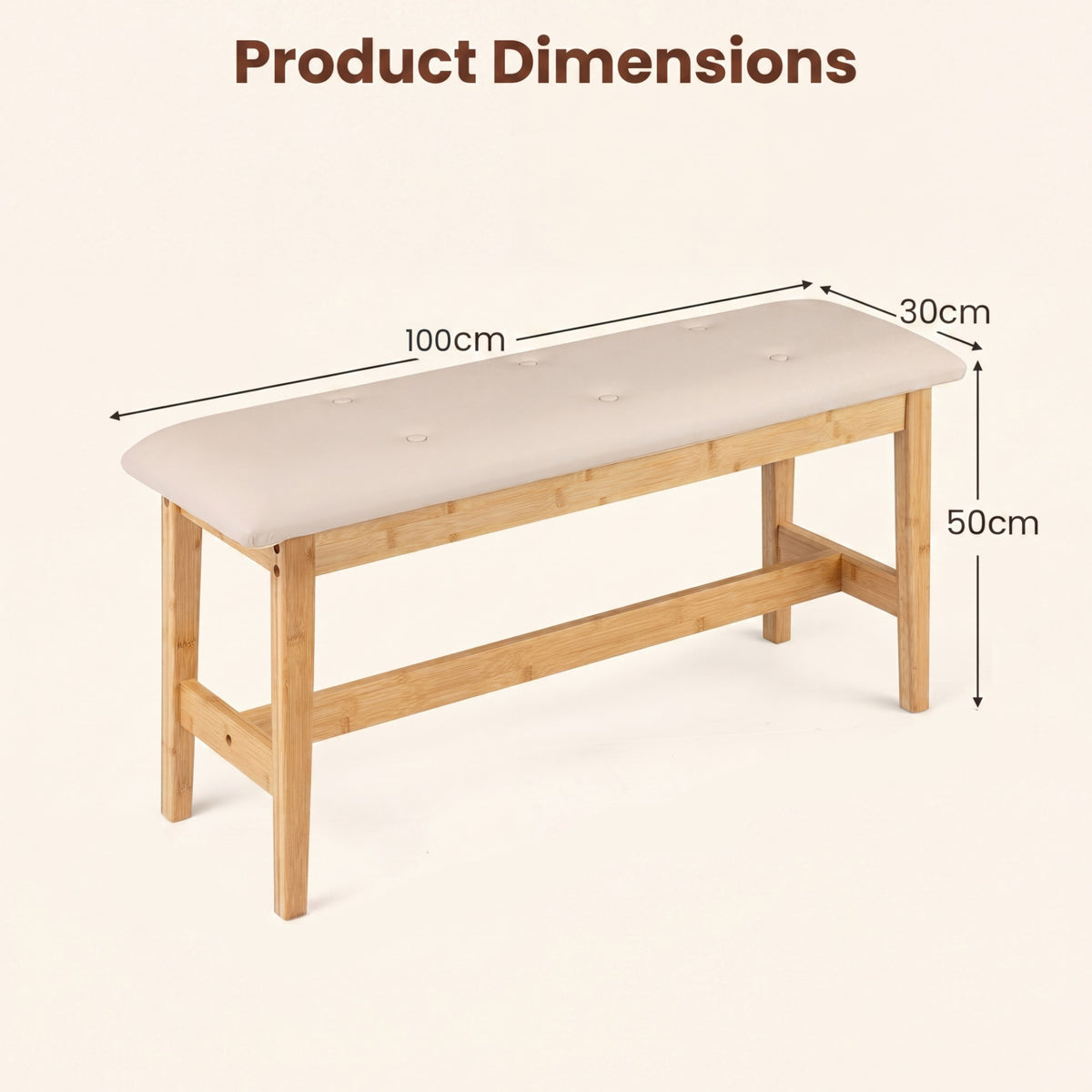 100 CM Button Tufted End of Bamboo Bed Bench with Padded Seat-Natrual