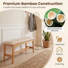 100 CM Button Tufted End of Bamboo Bed Bench with Padded Seat-Natrual
