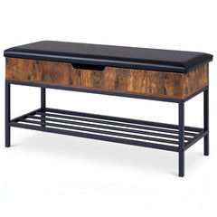 100 CM Shoe Storage Bench with Shelf & Lift Top for Entryway Living Room Bedroom-Rustic Brown