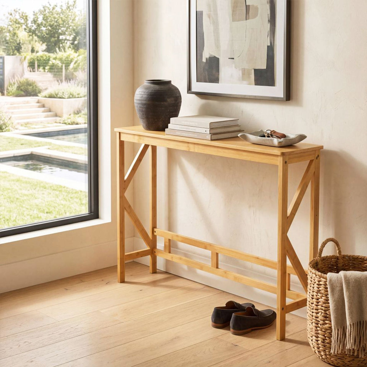 100 cm Bamboo Console Table for Narrow Entryway in Natural, image 2