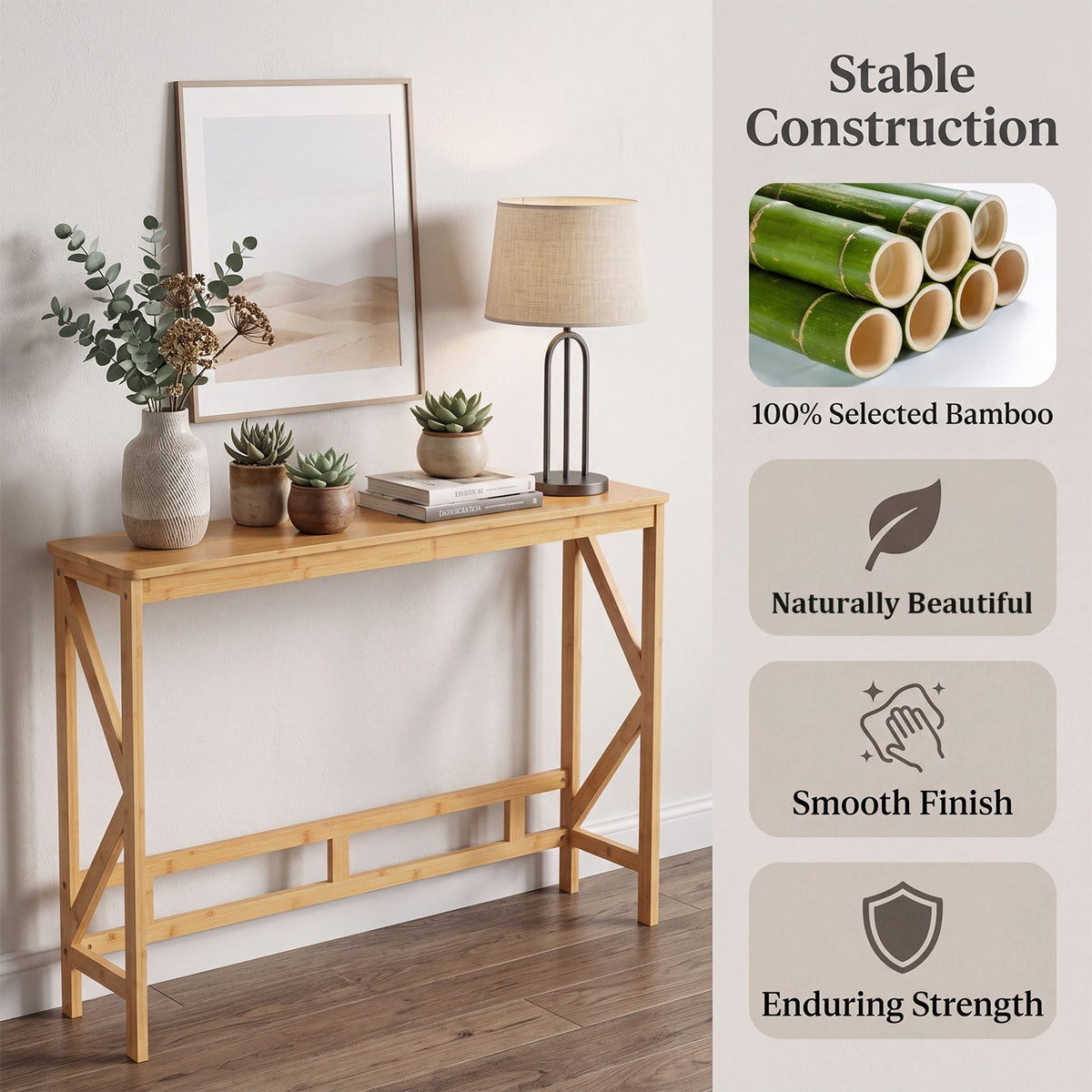 100 cm Bamboo Console Table for Narrow Entryway in Natural, image 7