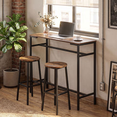 100 cm Long Bar Table with Footrest and Metal Frame for Kitchen Dining Room-Rustic Brown