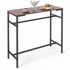 100 cm Long Bar Table with Footrest and Metal Frame for Kitchen Dining Room-Rustic Brown