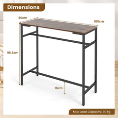 100 cm Long Bar Table with Footrest and Metal Frame for Kitchen Dining Room-Rustic Brown