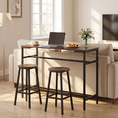 100 cm Long Bar Table with Footrest and Metal Frame for Kitchen Dining Room-Rustic Brown