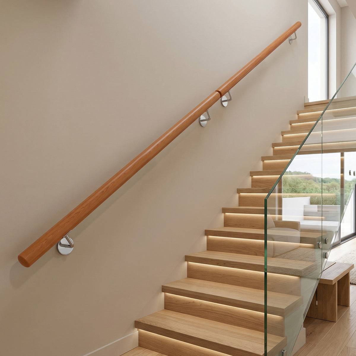 100 cm Stair Railing Indoor with Stainless Steel Wall Brackets