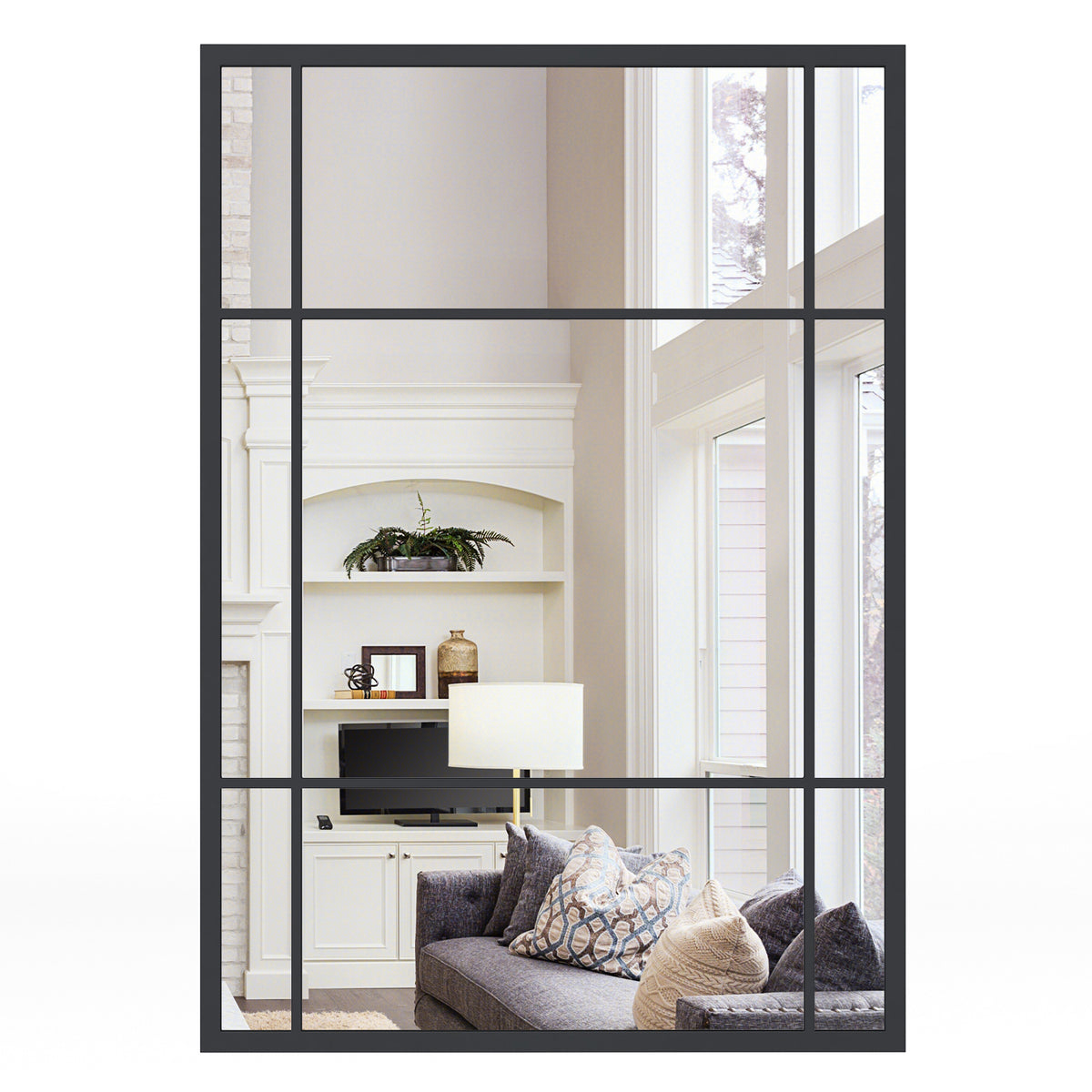 100 cm x 70 cm Wall Mounted Mirror Metal Framed Hanging Mirror for Living Room-Black