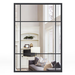 100 cm x 70 cm Wall Mounted Mirror Metal Framed Hanging Mirror for Living Room-Black