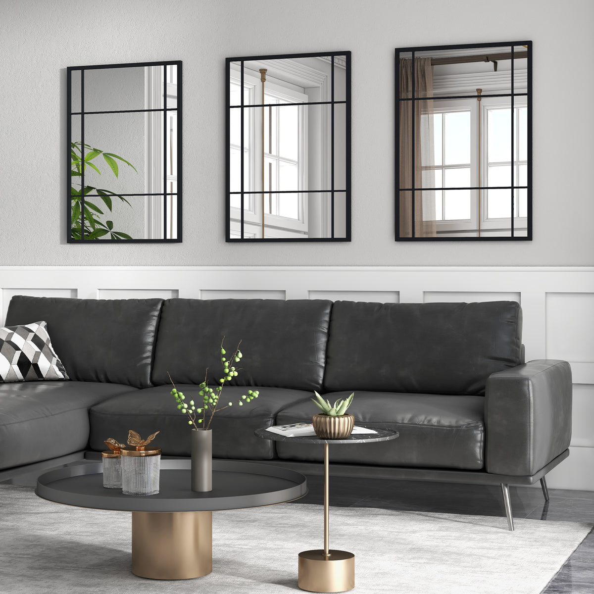 100 cm x 70 cm Wall Mounted Mirror Metal Framed Hanging Mirror for Living Room-Black
