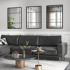 100 cm x 70 cm Wall Mounted Mirror Metal Framed Hanging Mirror for Living Room-Black