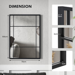 100 cm x 70 cm Wall Mounted Mirror Metal Framed Hanging Mirror for Living Room-Black