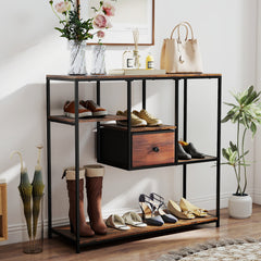 100CM Console Table with Storage Behind Sofa Couch Table with Drawer-Rustic Brown