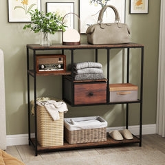 100CM Console Table with Storage Behind Sofa Couch Table with Drawer-Rustic Brown