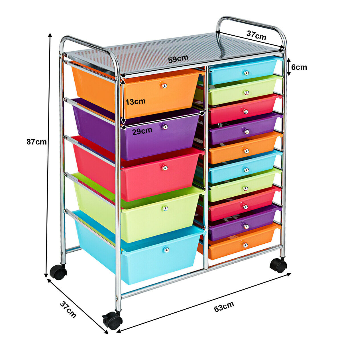 15 Drawer Rolling Storage Cart with 4 Wheels for Beauty Salon-Multicolor