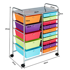 15 Drawer Rolling Storage Cart with 4 Wheels for Beauty Salon-Multicolor