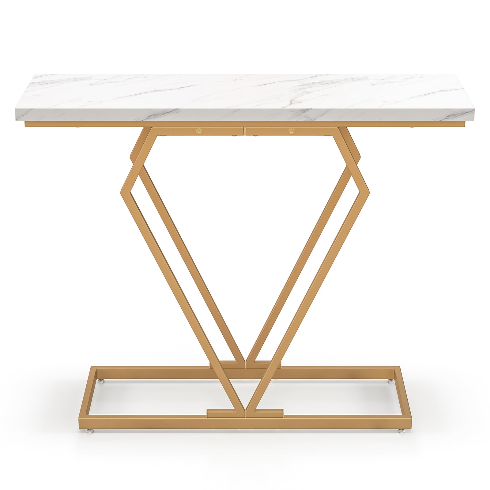 100 cm Gold Console Table with Diamond Shape Geometric Frame-White & Golden