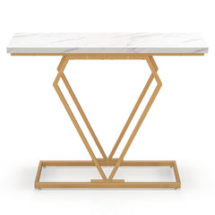 100 cm Gold Console Table with Diamond Shape Geometric Frame-White & Golden
