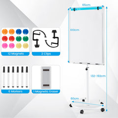 The magnetic whiteboard and accessories including magnets, clips, markers and eraser