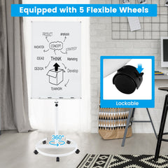 The magnetic whiteboard on wheels equipped with five flexible lockable wheels