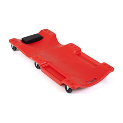 101 CM Low Profile Rolling Garage Creeper in red with a black headrest and swivel wheels