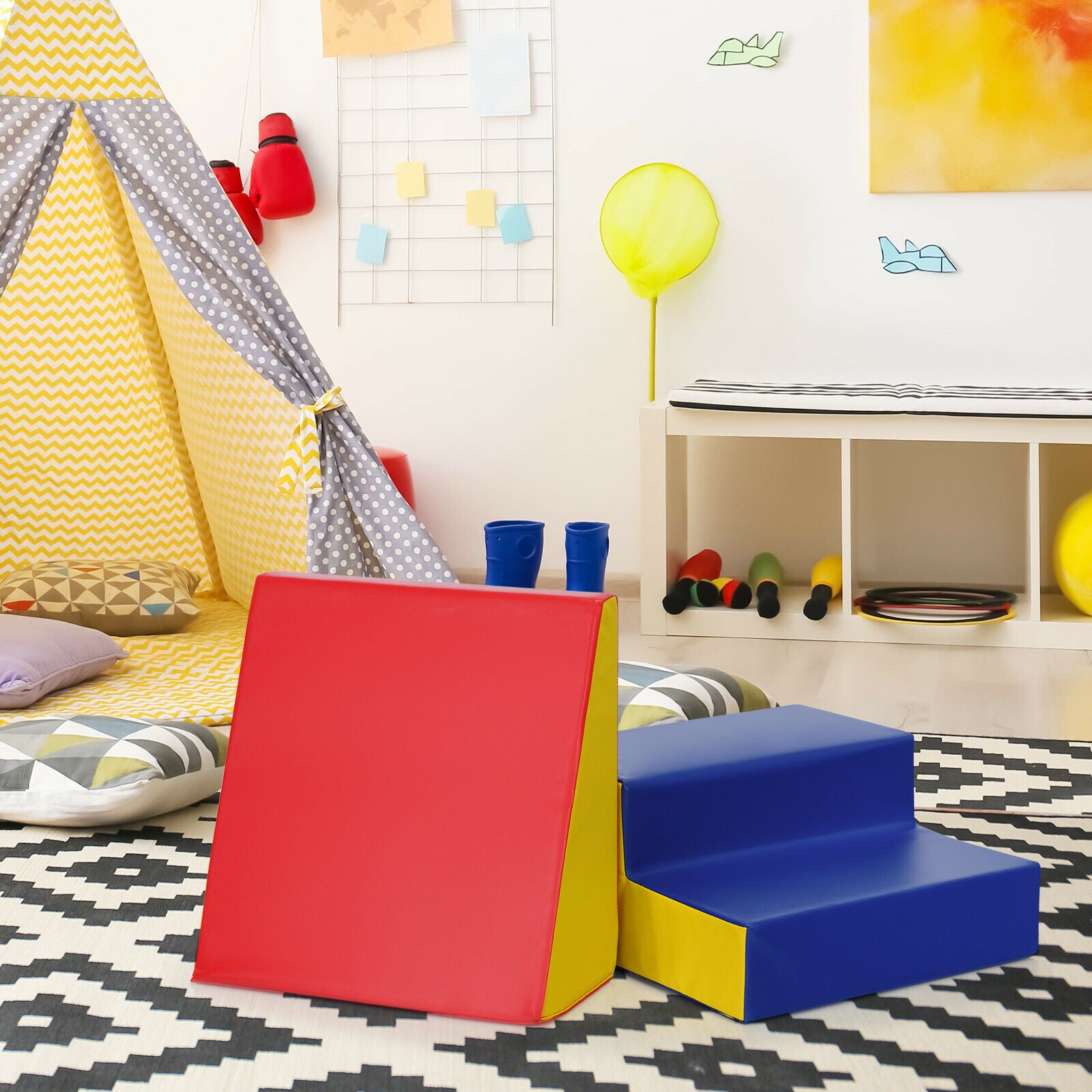 Toddler Climb and Crawl Foam Play Set-Blue & Red