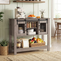 102CM Small Entryway Table with Barn Sliding Doors-Grey