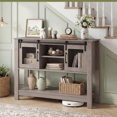 102CM Small Entryway Table with Barn Sliding Doors-Grey