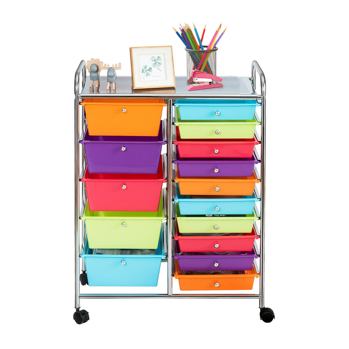 15 Drawer Rolling Storage Cart with 4 Wheels for Beauty Salon-Multicolor