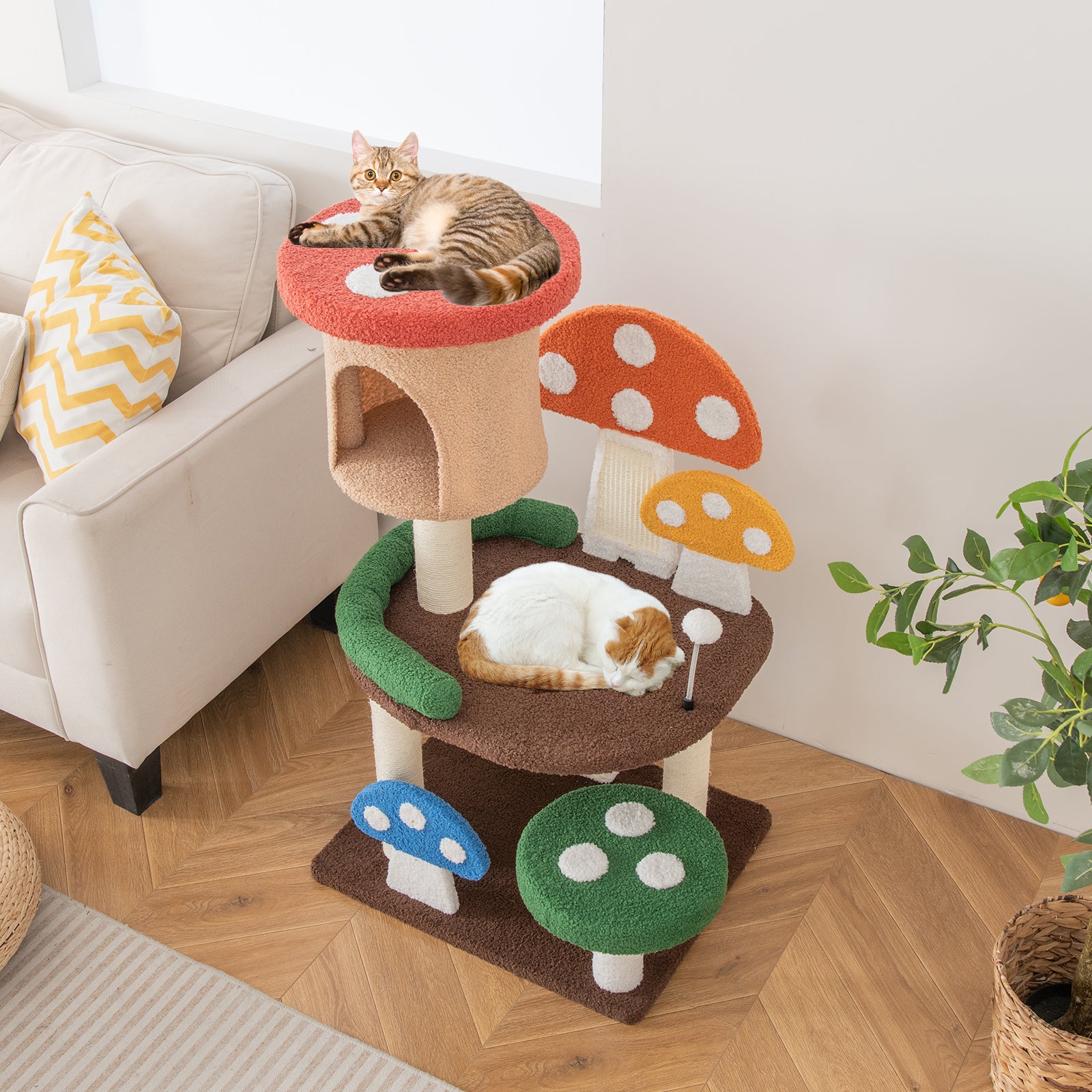 102 cm Mushroom Cat Tree Tower with Natural Sisal Posts-Multicolor