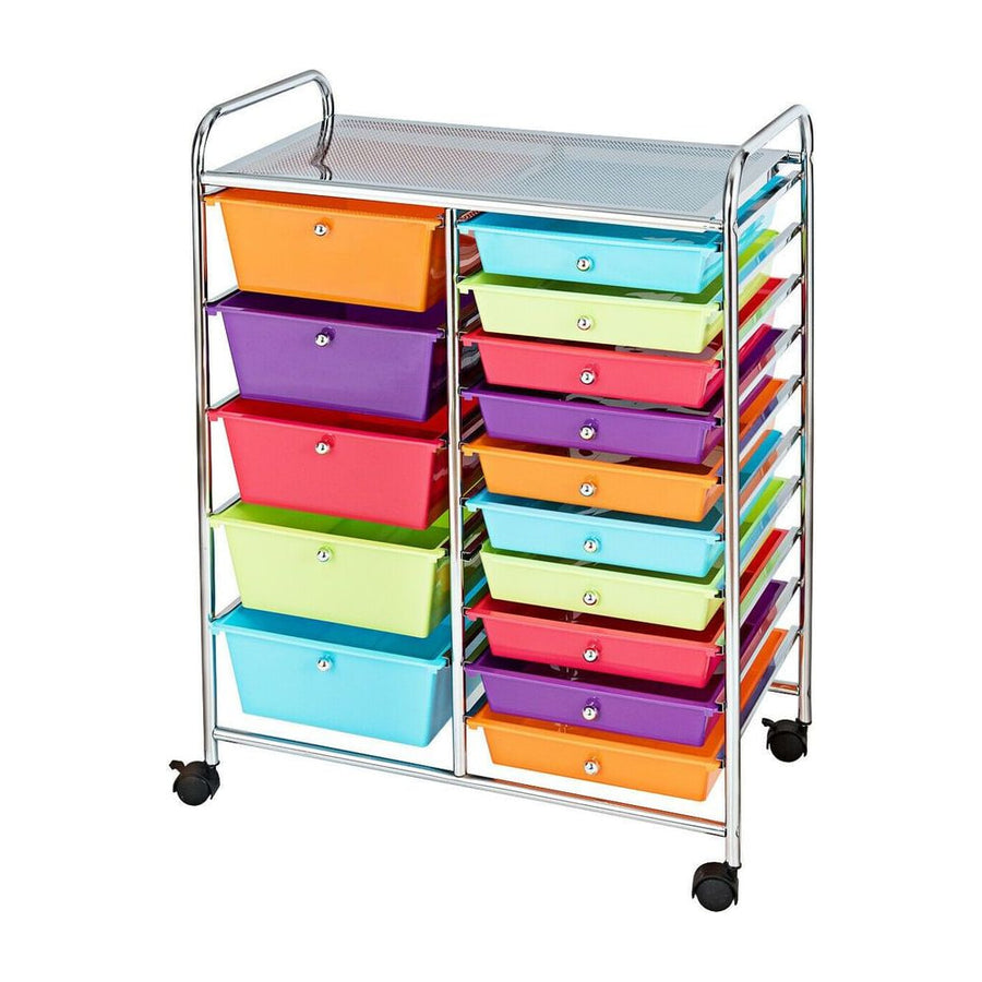 15 Drawer Rolling Storage Cart with 4 Wheels for Beauty Salon-Multicolor