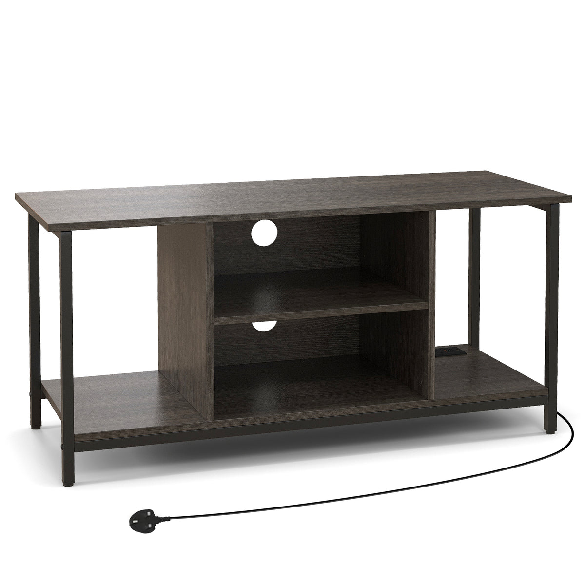 106 CM TV Stand with Power Outlet Open Storage and Adjustable Shelf-Grey