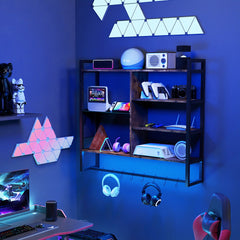 107 CM Gaming Floating Shelves with LED Lights Remote and APP Control-Black
