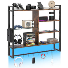 107 CM Gaming Floating Shelves with LED Lights Remote and APP Control-Black