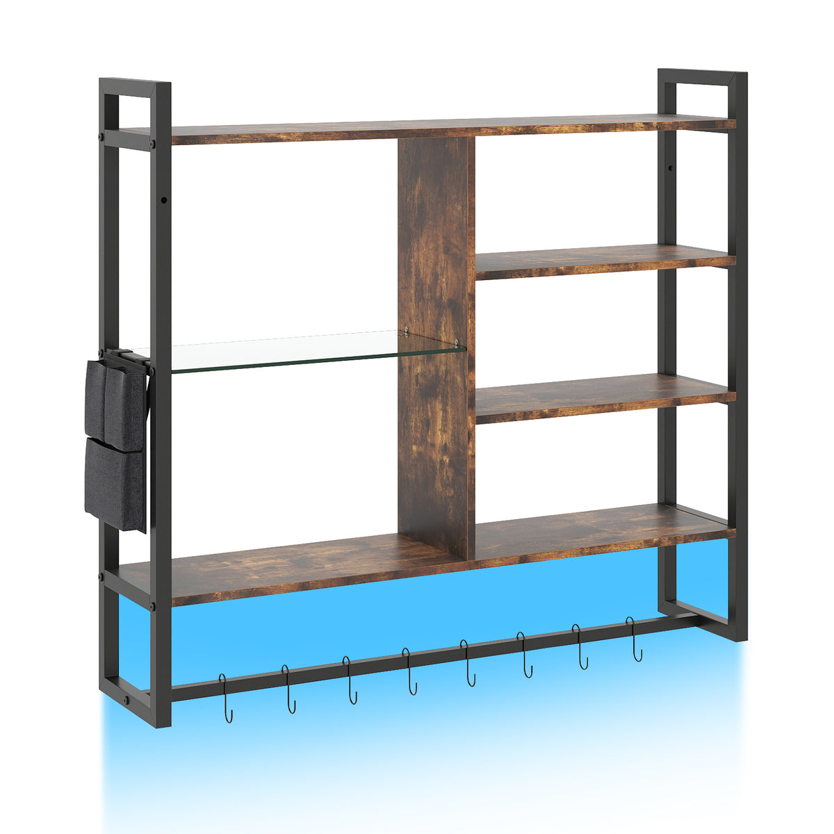 107 CM Gaming Floating Shelves with LED Lights Remote and APP Control-Black