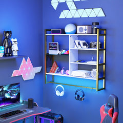 107 CM Gaming Floating Shelves with LED Lights Remote and APP Control-White