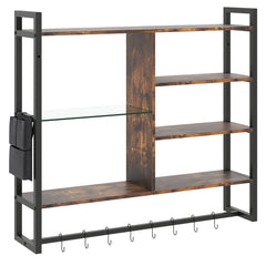 107 CM Industrial Floating Shelves 6-Tier Wall Mounted Shelf with 8 S-Hooks-Black